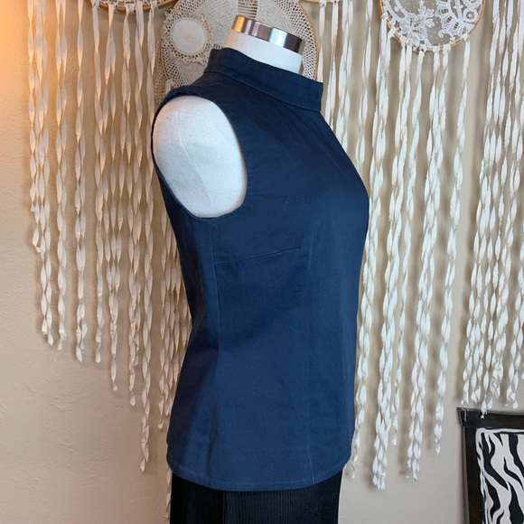 Victoria Beckham Navy Mock Neck Sleeveless Top - Picture 2 of 8